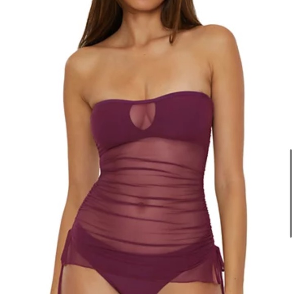 BECCA | Women's Muse Mixed-Media Bandeau Tankini Top Side- Ruched Bikini - Picture 1 of 8